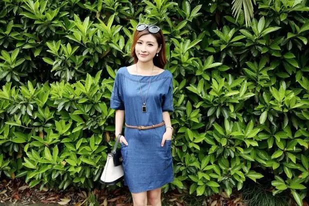 ĐẦM JEAN DENIM DÁNG XÒE CỔ SƠ MI PHỐI CARO
